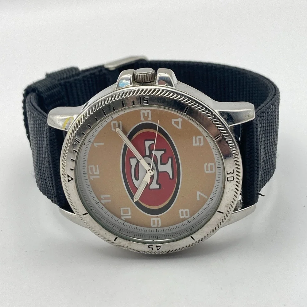 San Francisco 49ers Men's Watch NFL 44mm Silver Tone Logo Sparo Nylon Band 9